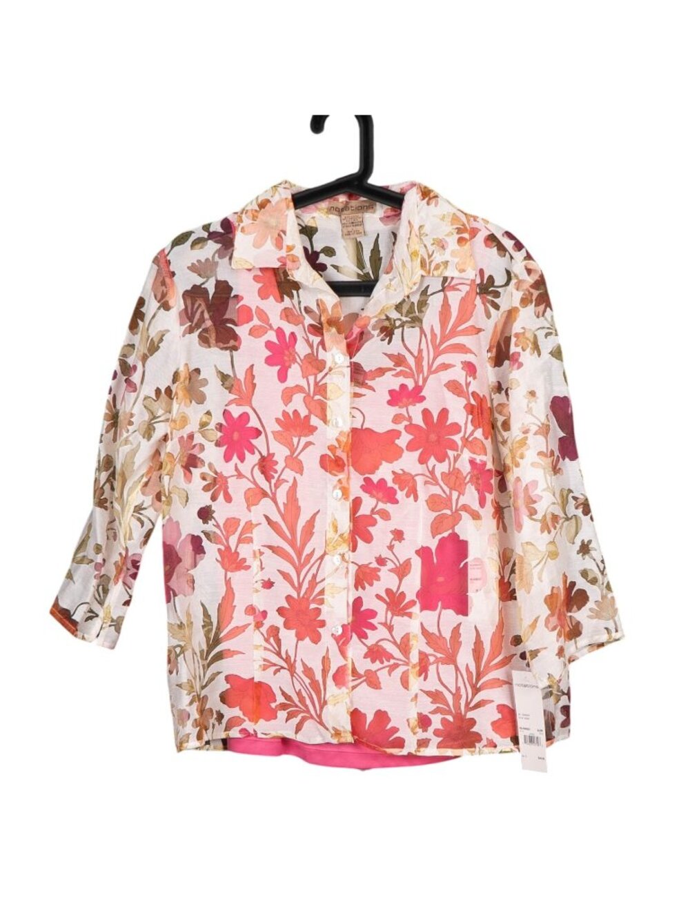 Floral Sheer Blouse Tank Set L Womens NEW Pink Cream Button Up Shirt Boho Indie
